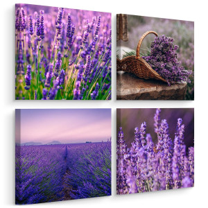 Obrazy na Płótnie Do Kuchni SET Kwiaty Pola LAWENDY Natura Rośliny do Salonu 60x60