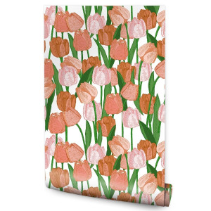 Tapeta Do Jadalni KWAITY Malowane Tulipany Vintage