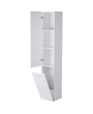 Szafka łazienkowa słupek LUBA I 174×30×30 cm z szafkami i półkami oraz koszem do łazienki biała