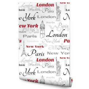 Tapeta Młodzieżowa NAPISY Miasta Londyn NYC Paryż