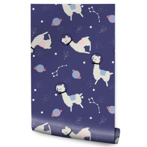 Tapeta Dziecięca LAMY w Kosmosie Planety Gwiazdy 53x1000