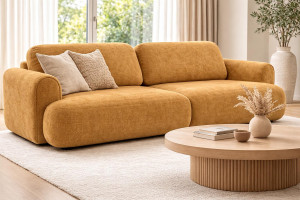 Kanapa z funkcją spania ITALY 250x100x82 cm FLOW 13 trzyosobowa sofa rozkładana tkanina musztardowy