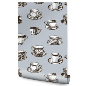 Tapeta Do Kuchni FILIŻANKI w Stylu Vintage Retro