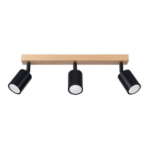 Plafon VERDO 3 17,5x45x61 cm zwis sufitowy 3-punktowy GU10 loft nowoczesna lampa sufitowa drewno naturalne czarny