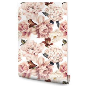 Tapeta Do Salonu Akwarelowe KWIATY Lilie Hortensje PEONIE Natura
