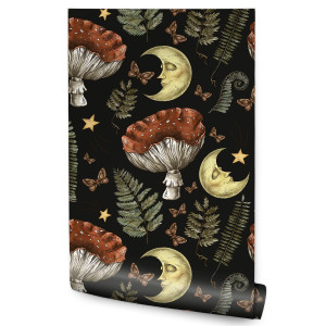 Tapeta w Rolce KSIĘŻYCE Liście Grzyby Motyle Boho