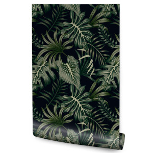 Tapeta Do Salonu Ciemne EGZOTYCZNE Liście Monstera Rośliny Natura