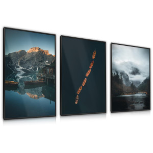 ZESTAW 3x Plakat W Ramie Łódki GÓRY Jezioro Pejzaże 30x40cm