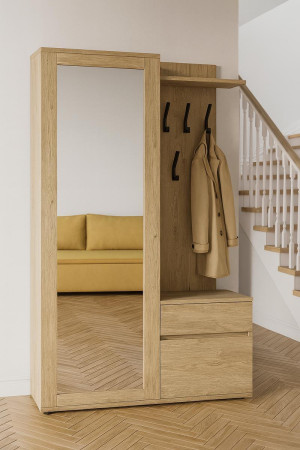 Garderoba do przedpokoju DUO 180x95x35 cm z lustrem wieszakami szafka na buty dąb cremona