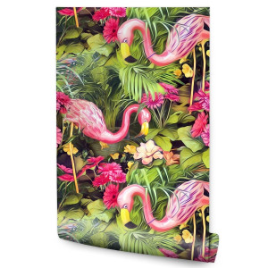 Tapeta TROPIKALNE Liście Flamingi Kwiaty Natura 3D