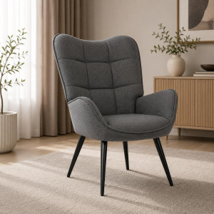 Fotel VIA tapicerowany wypoczynkowy 69x63x89 cm do salonu biura nogi czarne, ciemnoszary