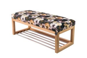 Siedzisko do przedpokoju LPG-4 40x45x40 cm ławka tapicerowana stelaż naturalny tkanina ciemnozielone kwiaty