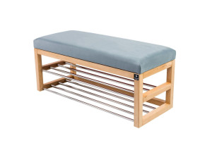 Ławka pufa tapicerowana LPG-5 50x45x30 cm siedzisko gładkie stelaż naturalny welur jasnoniebieski