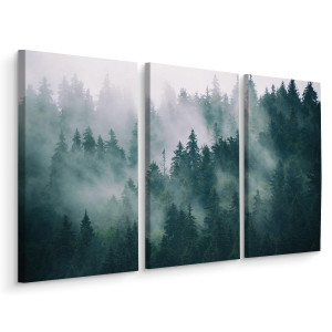 Obraz 3 Częściowy na Płótnie do Salonu Canvas MGLISTY LAS Krajobraz 3D 150x100