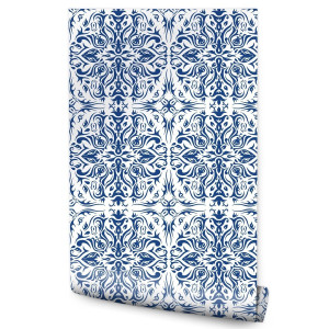 Tapeta Do Salonu Niebiesko-Białe ORNAMENTY Wzory