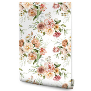 Tapeta Do Sypialni Delikatne KWIATY Róże Piwonie Tulipany Styl Boho