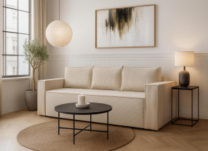 Kanapa rozkładana Verona 248x52x93 cm wersalka z funkcją spania i pojemnikiem sprężyny bonell sztruks kremowa do salonu