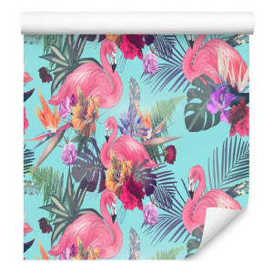 Tapeta flamingi, kwiaty, liście, natura, sypialnia