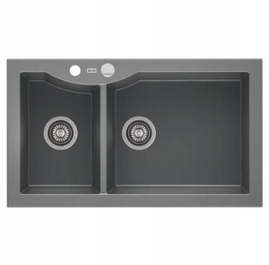 Zlewozmywak granitowy 2-komorowy 86x50x22 cm ZEUS 140 bez ociekacza szary