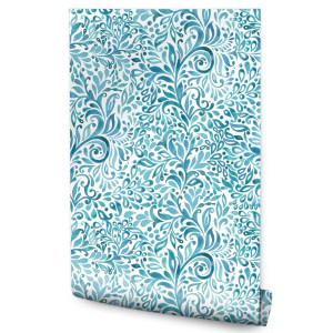 Tapeta Niebieskie ORNAMENTY Akwarelowe Wzory Dekor 53x1000