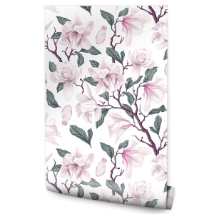 Tapeta do sypialni malowane kwiaty MAGNOLIA natura