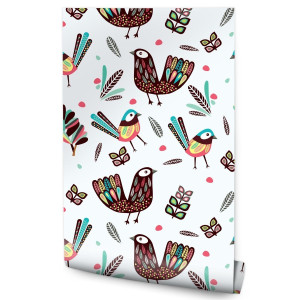 Tapeta Do Pokoju Dziecka Kolorowe PTAKI Pióra Boho