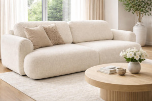 Kanapa rozkładana ITALY 250x100x82 cm trzyosobowa tkanina LOOP 02 sofa z funkcją spania kremowa