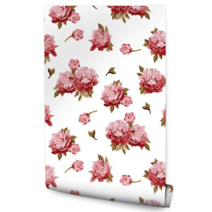Tapeta Kolorowe PEONIE Kwiaty Akwarelowe Liście 53x1000