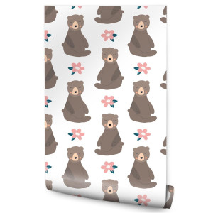 Tapeta Do Pokoju Dziecka NIEDŹWIADKI Misie Kwiaty 53x1000