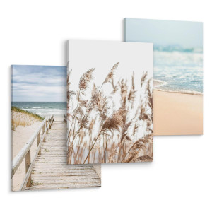 Obrazy Do Salonu PLAŻA Morze Styl Boho Trawa 90x40cm