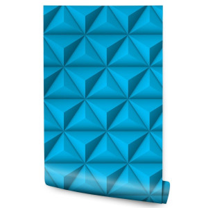 Tapeta Nowoczesne Niebieskie TRÓJKĄTY Piramidy 3D