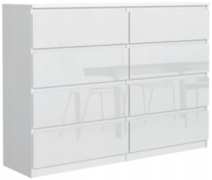 Komoda 101x120x39 cm z 8 szufladami biała front wysoki połysk do salonu i sypialni