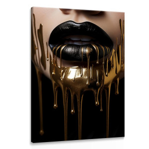 Obraz Do Sypialni Nowoczesny PORTRET Czarne USTA Złoto Glamour 80x120cm