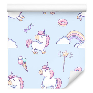 Tapeta dla dzieci – Magiczne jednorożce na kolorowym tle