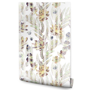 Tapeta Ścienna SUKULENTY Paprocie w Stylu Vintage 53x1000