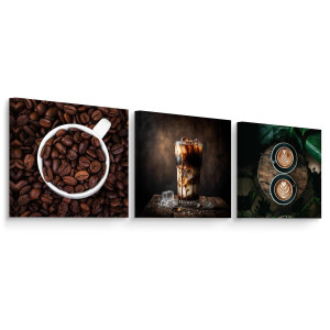 Obrazy Canvas Do Kuchni KAWA Ziarna Latte Filiżanki 90x30cm