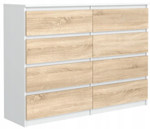 Komoda 101x140x39 cm cm z 8 szufladami biała front dąb sonoma do salonu i sypialni
