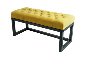 Ławeczka ławka model LPP-2 50x45x35 cm z pikowaniem do przedpokoju z czarnym stelażem cytrynowa