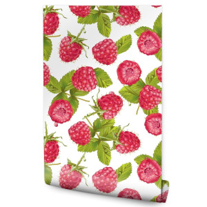 Tapeta Kuchenna Soczyste MALINY Owoce Liście Dekor