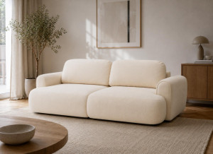 Kanapa z funkcją spania ITALY 250x100x82 cm FLOW 08 trzyosobowa sofa rozkładana kremowa