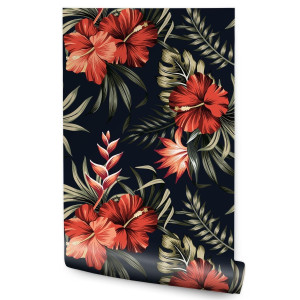 Tapeta Ścienna KWIATY Hibiskusa Liście Tropikalne