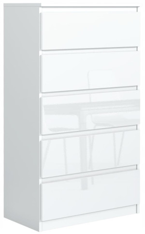 Komoda z 5 szufladami 125x70x39 cm biała front połysk do salonu, biura i sypialni