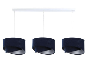Lampa 114x88x86 cm na listwie z 3 asymetrycznymi abażurkami granatowo srebrna
