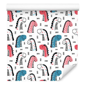Tapeta dla dzieci w kolorowe dinozaury, kropki