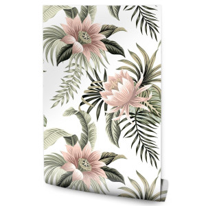 Tapeta Ścienna KWIATY Lotosu Tropikalne Liście 3D