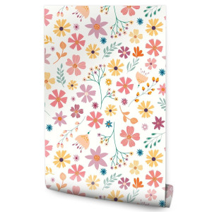 Tapeta Dekoracyjna KOLOROWE Pastelowe Kwiaty Liść