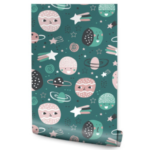 Tapeta Dla Dzieci Kolorowe PLANETY Gwiazdy Kosmos 53x1000