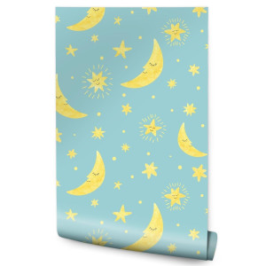 Tapeta Do Pokoju Dzieci KSIĘŻYCE Gwiazdki Kropki 53x1000