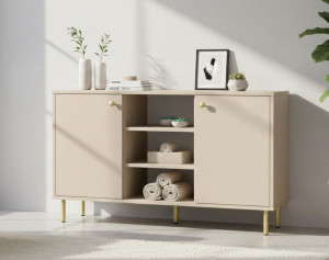 Komoda NOMI 137x40x73 cm dwudrzwiowa do salonu sypialni kaszmir złote nogi loft