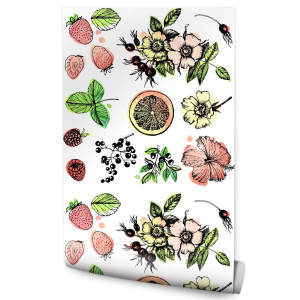 Tapeta Do Kuchni TRUSKAWKI Pomarańcze Owoce Mięta